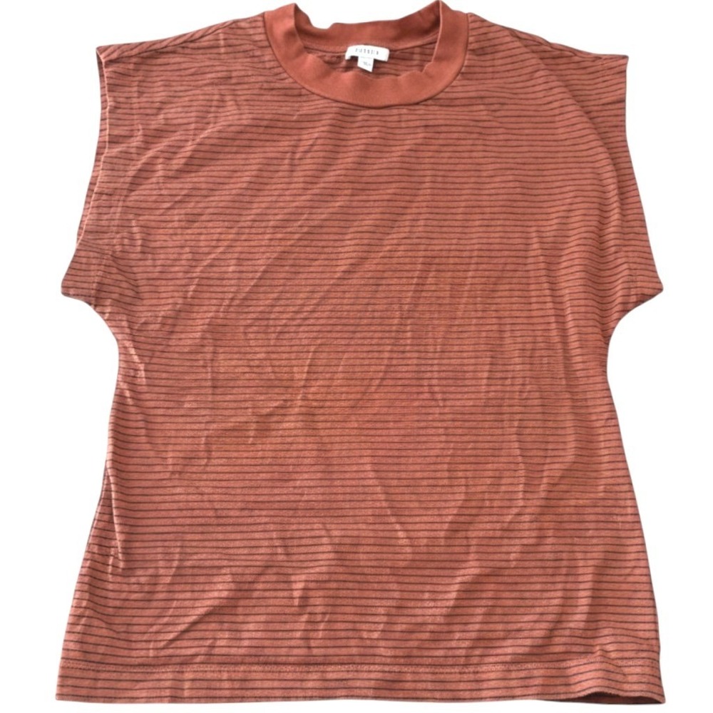 Pistola Stripe Top Womens XS Rust Orange Striped Cap Sleeve Tee Casual Shirt